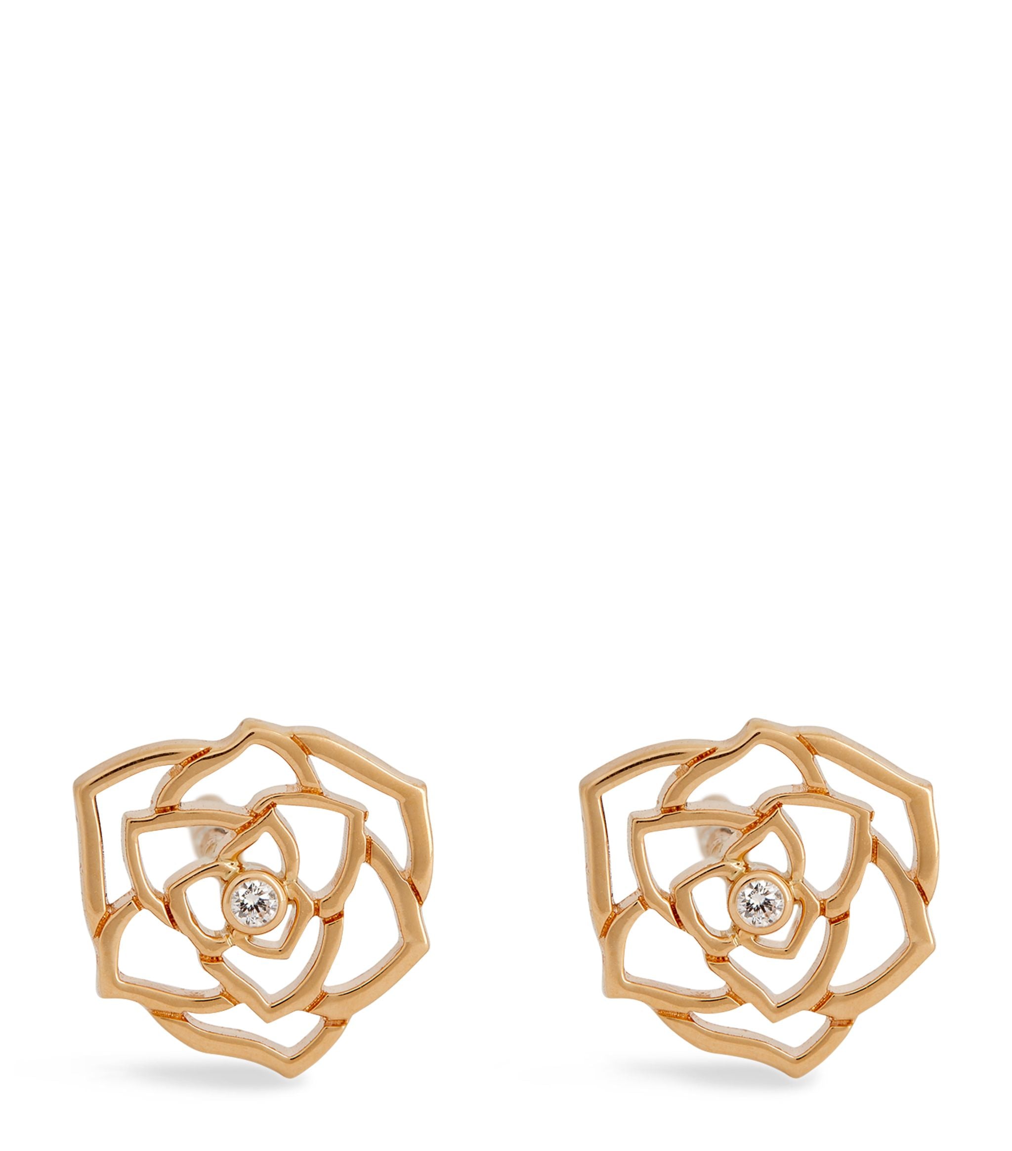 Rose Gold and Diamond Rose Earrings GOODS Harrods   