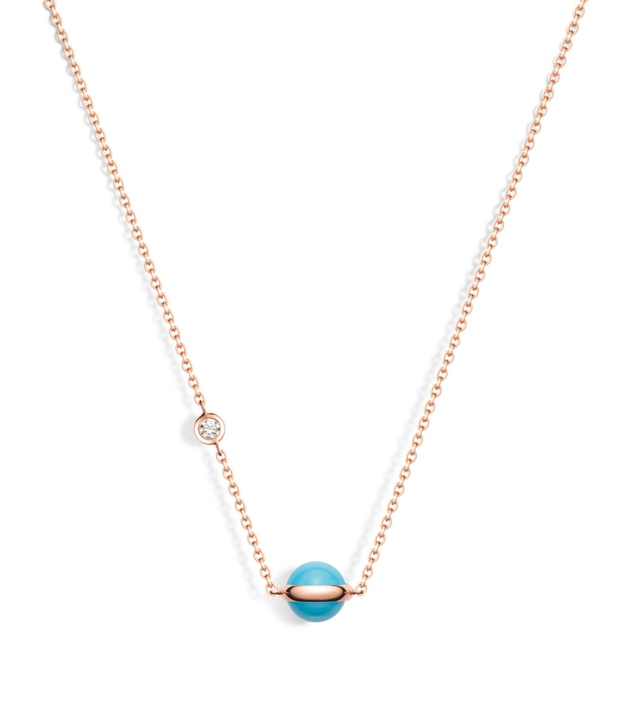 Rose Gold, Diamond and Turquoise Bead Possession Pendant Necklace