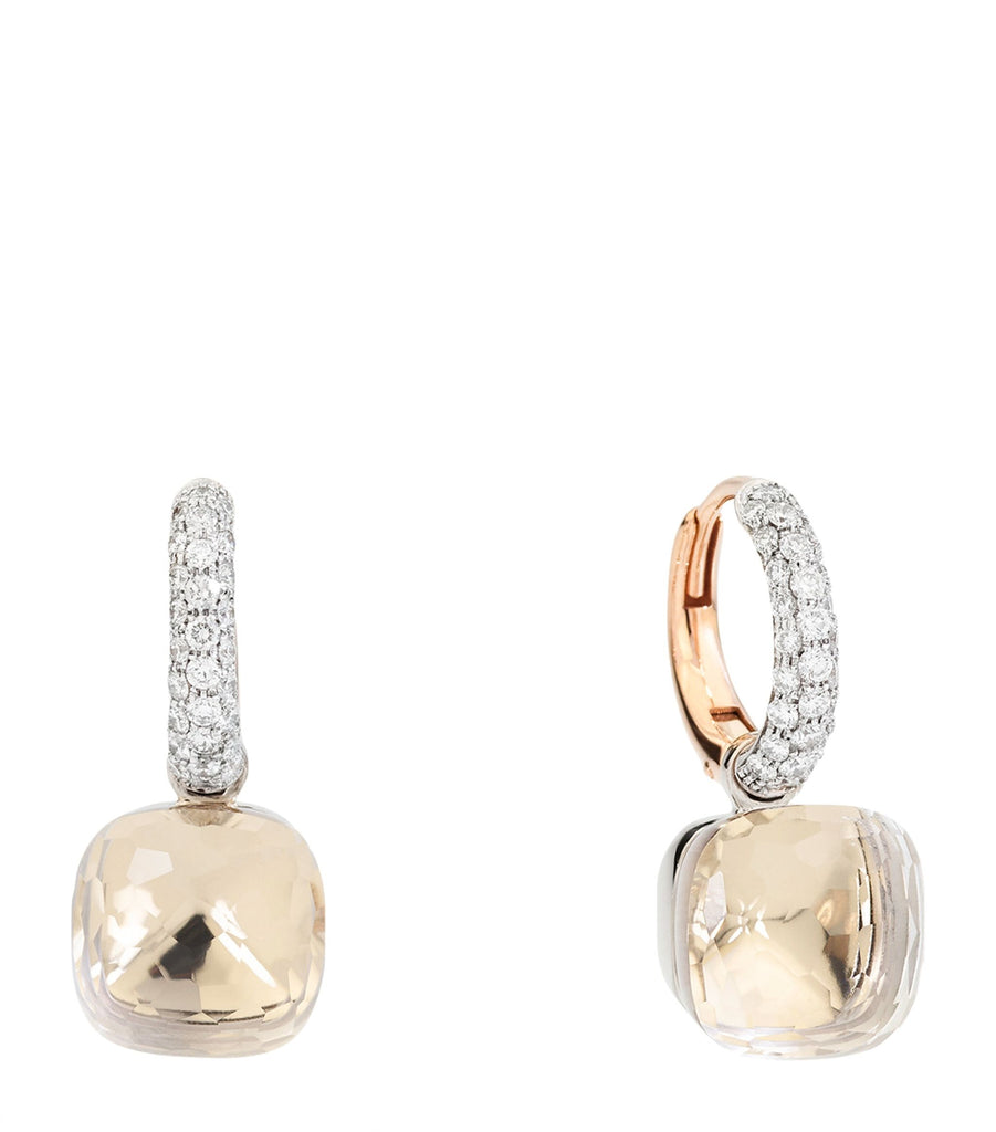 Mixed Gold, White Diamond and White Topaz Nudo Earrings