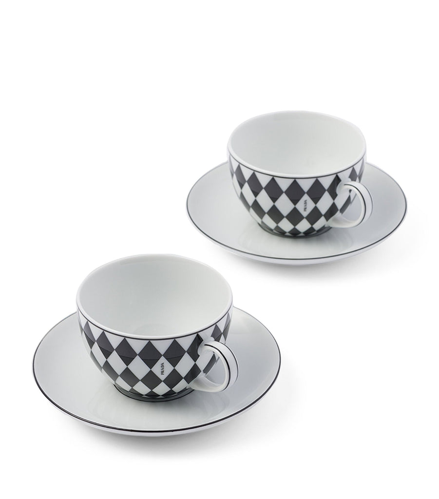 Chequerboard Cappuccino Cup and Saucer (Set of 2)