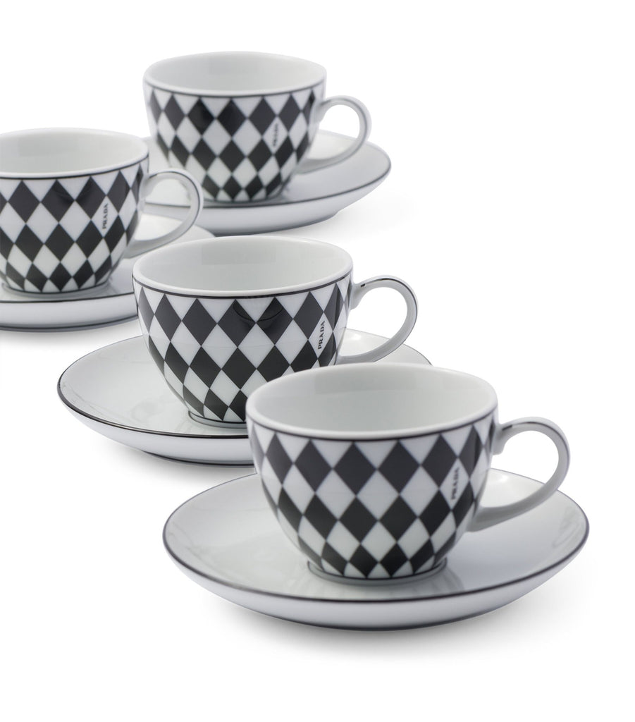 Chequerboard Coffee Cup and Saucer (Set of 4)