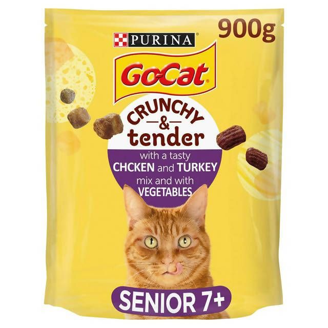 Go-Cat Crunchy & Tender with Chicken & Turkey Mix Vegetables Dry Senior Cat Food 900g