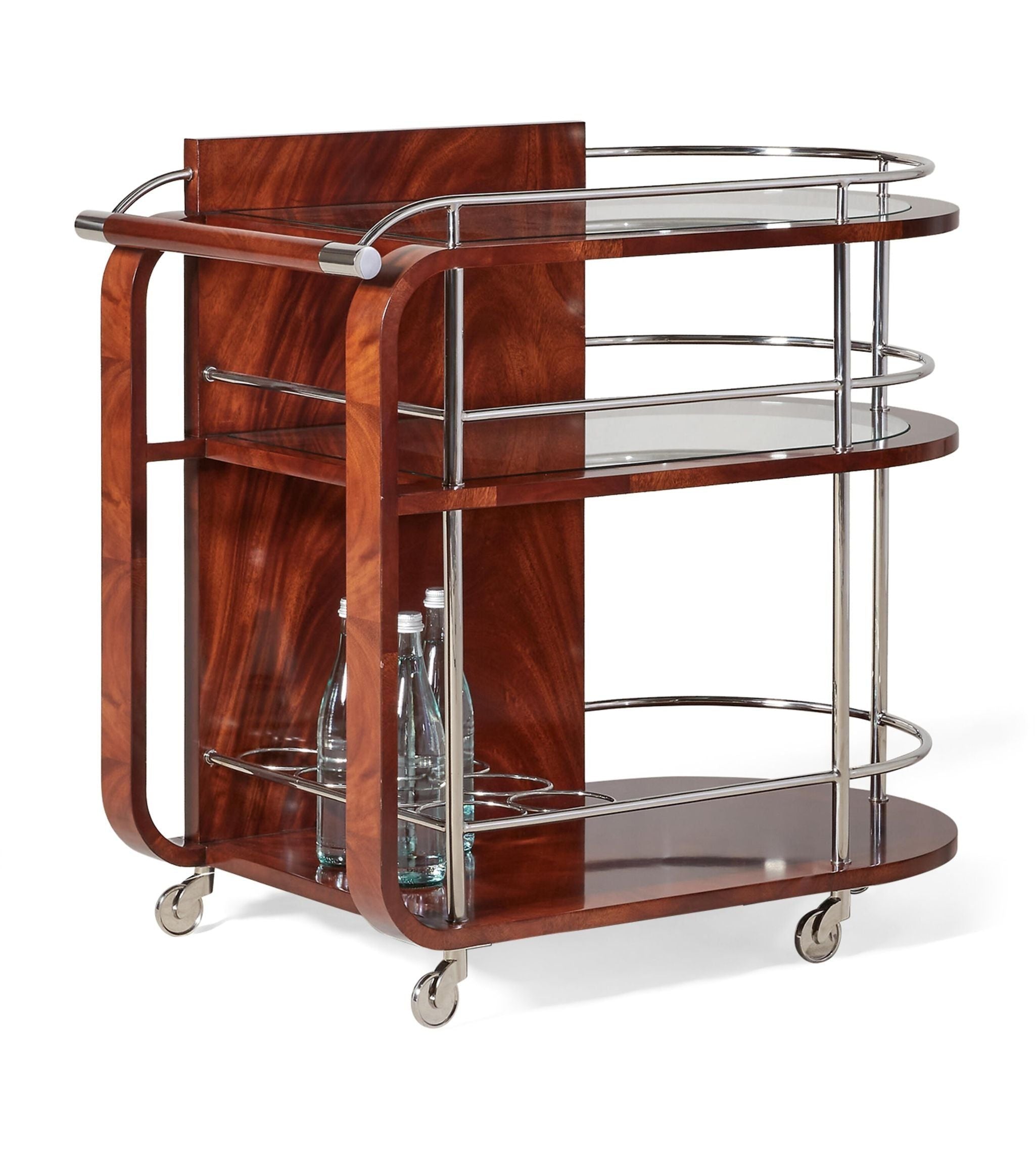 Mahogany, Glass and Stainless Steel Duke Bar Cart GOODS Harrods   