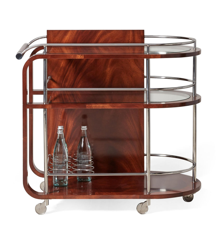 Mahogany, Glass and Stainless Steel Duke Bar Cart