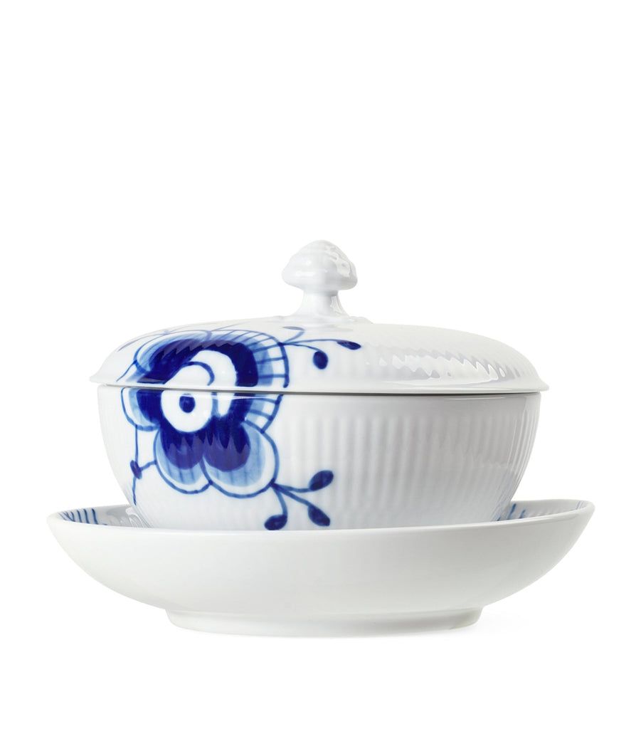 Blue Fluted Mega Bowl with Lid and Saucer (12.5cm)