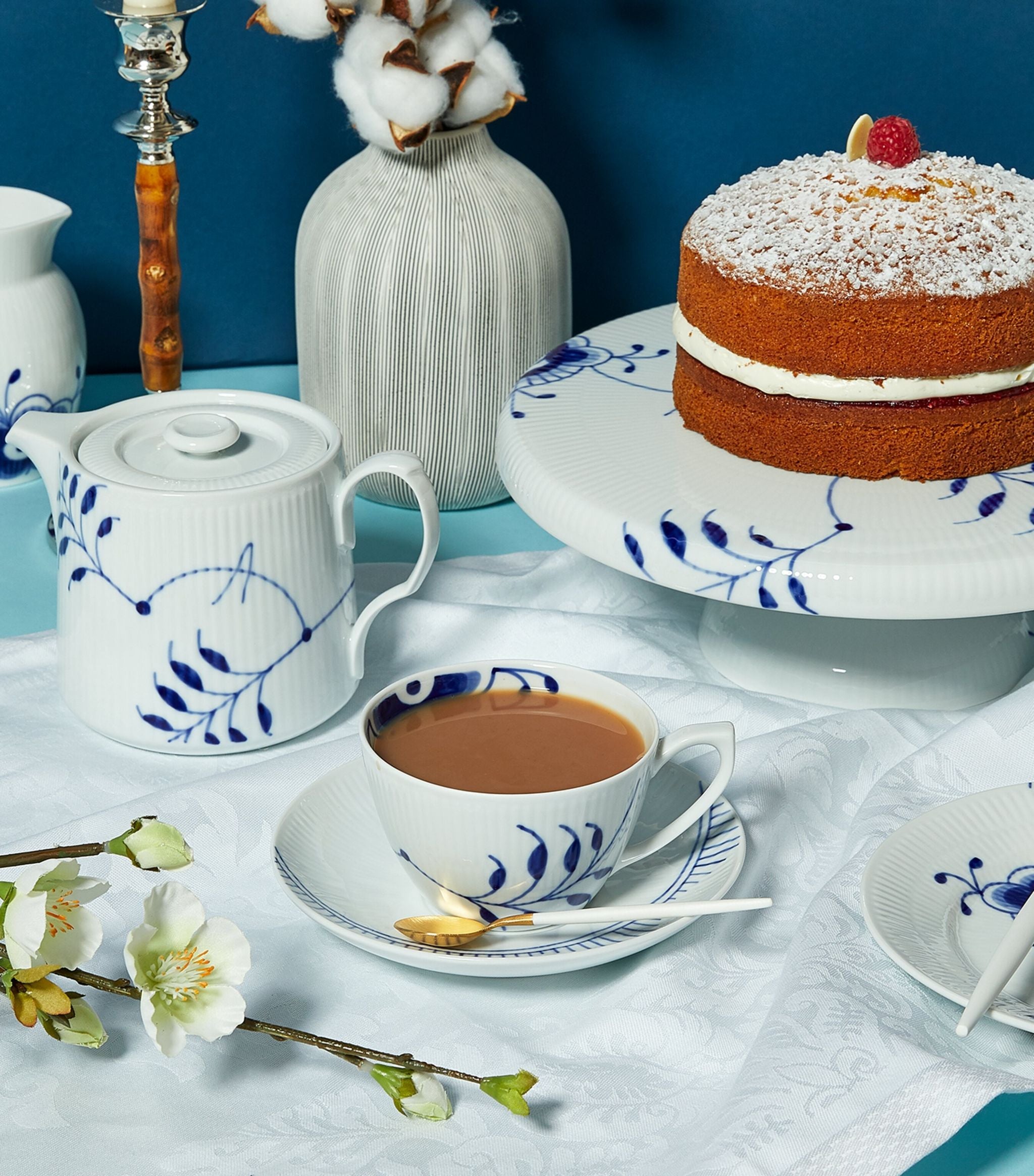 Blue Fluted Mega Cup & Saucer (250ml) GOODS Harrods   