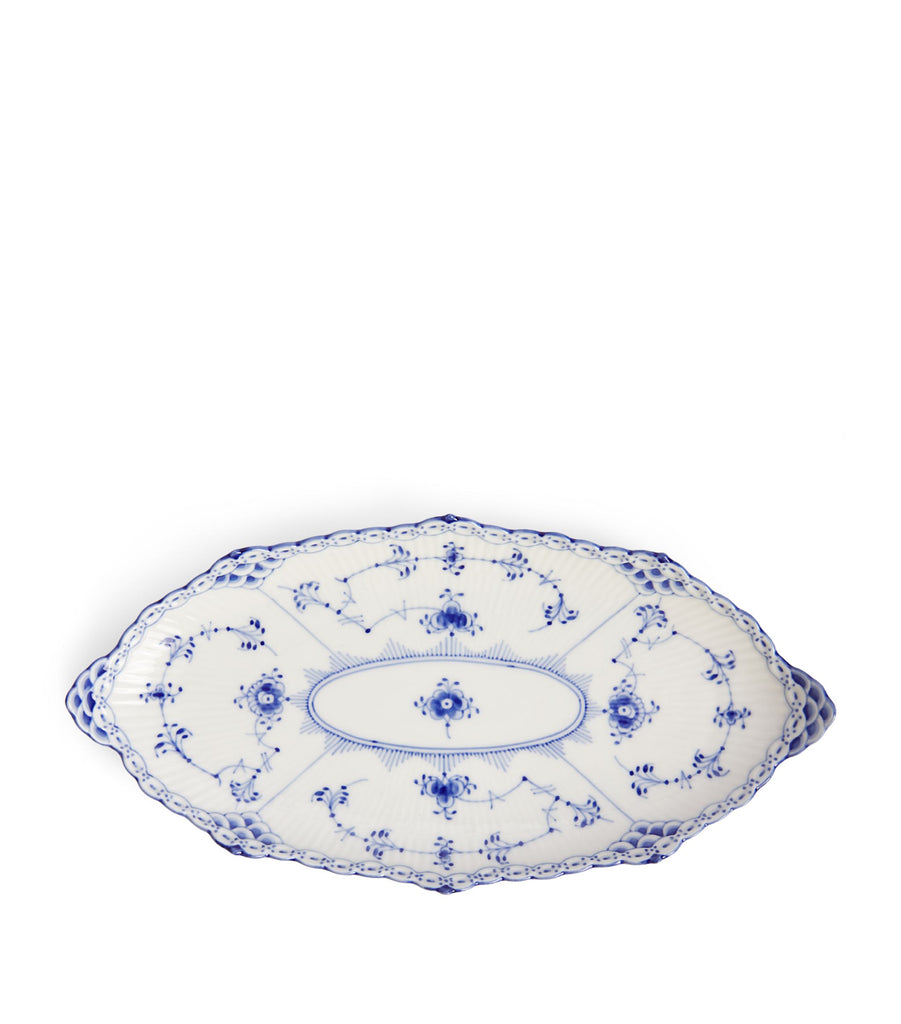 BLUE FLUTED OVAL DISH 24.5CM