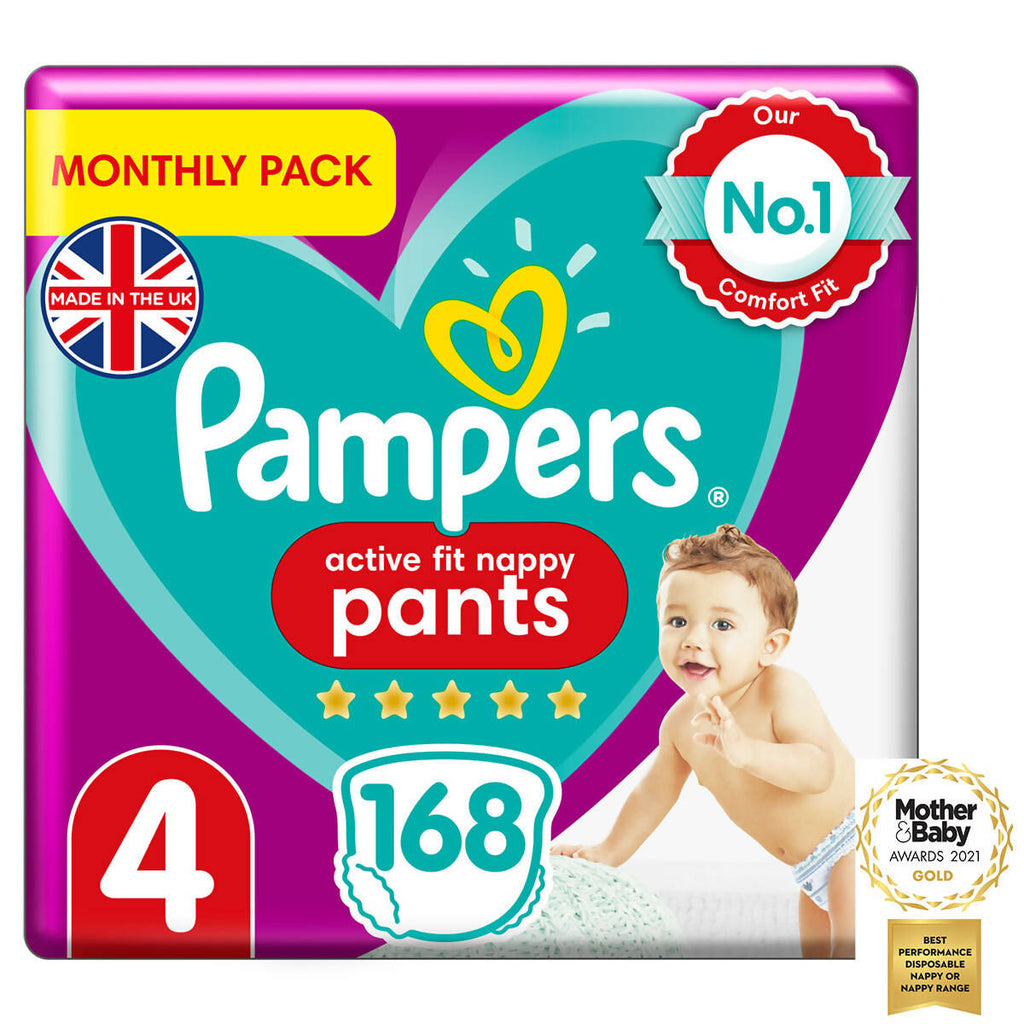 Pampers Active Fit Nappy Pants Size 4, 2 x 84 Pack