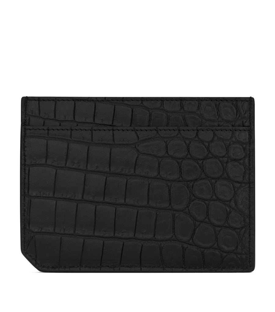 Croc-Embossed Leather Monogram Card Holder