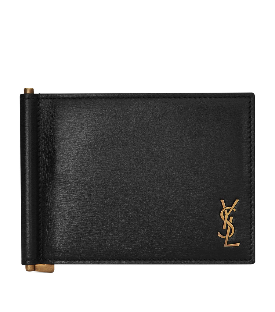 Leather Monogram Bifold Money Clip Wallet