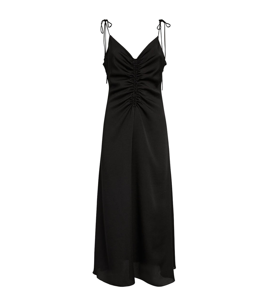 Ruched Tie-Shoulder Midi Dress