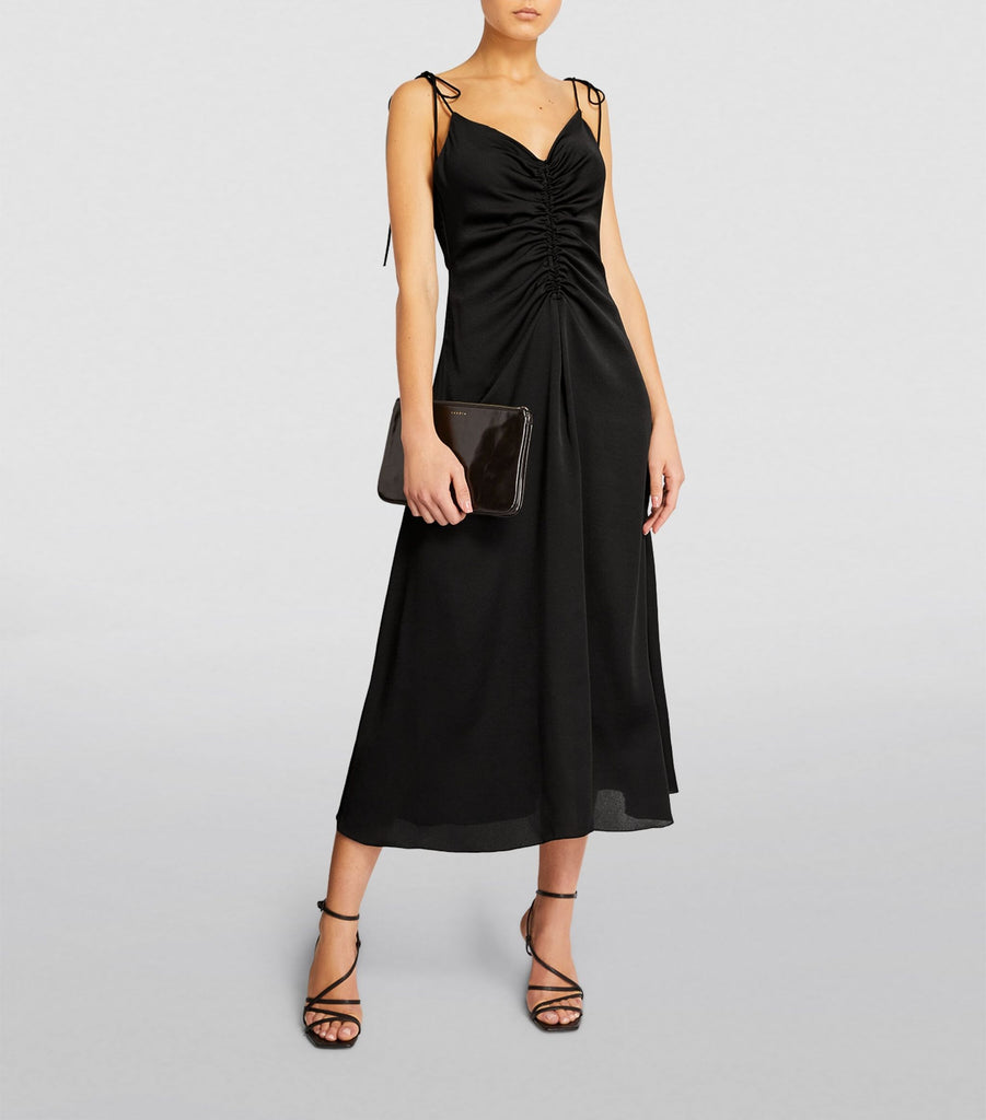 Ruched Tie-Shoulder Midi Dress