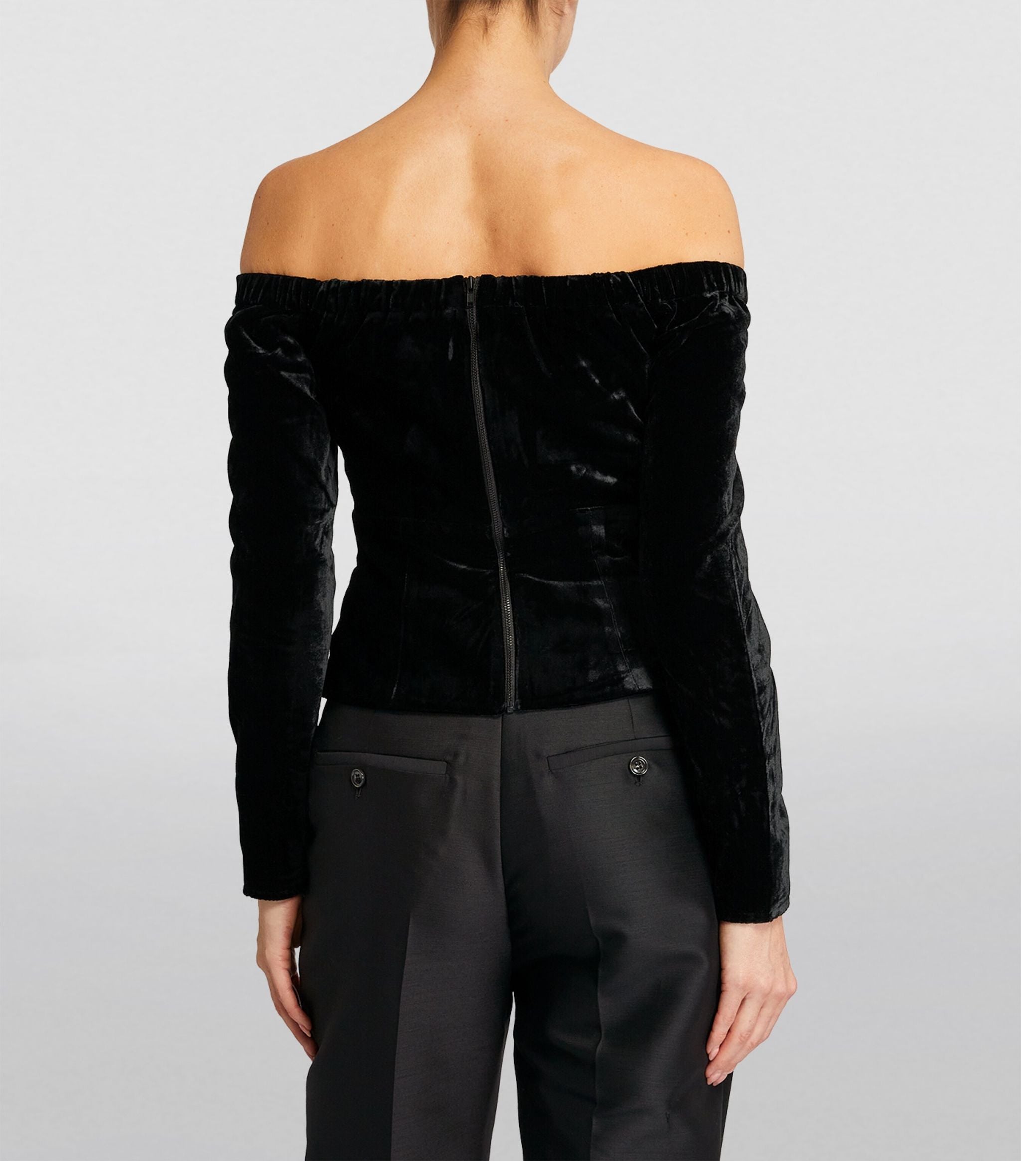 Velvet Embellished-Bow Bardot Top GOODS Harrods   