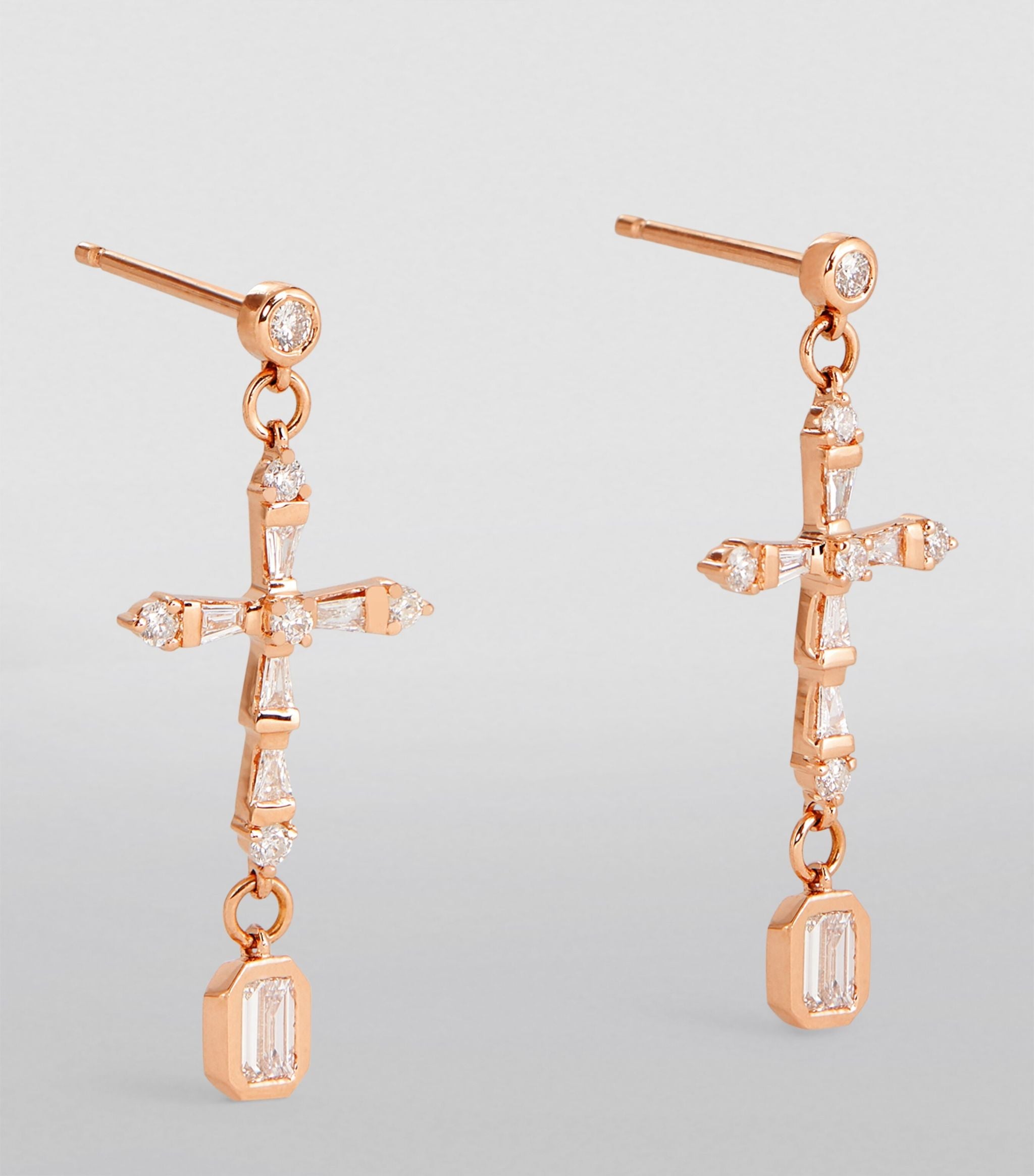 Rose Gold and Diamond Symbols Cross Drop Earrings GOODS Harrods   