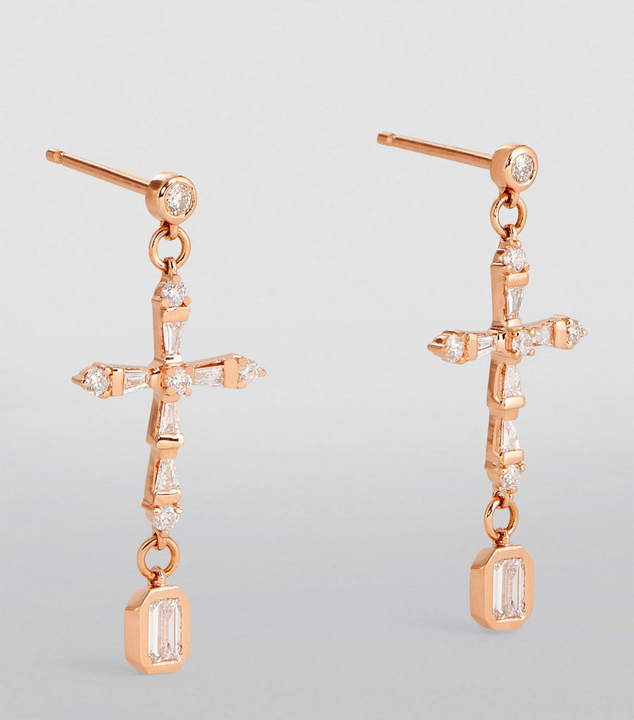 Rose Gold and Diamond Symbols Cross Drop Earrings