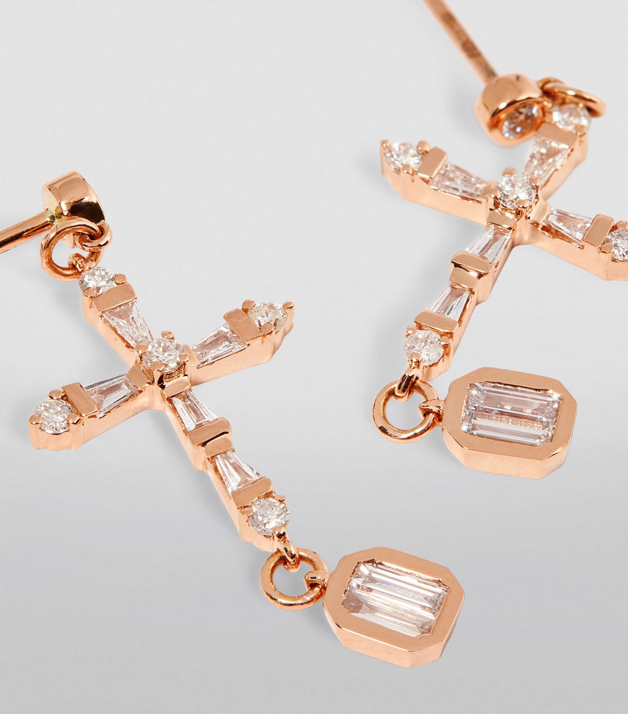 Rose Gold and Diamond Symbols Cross Drop Earrings GOODS Harrods   