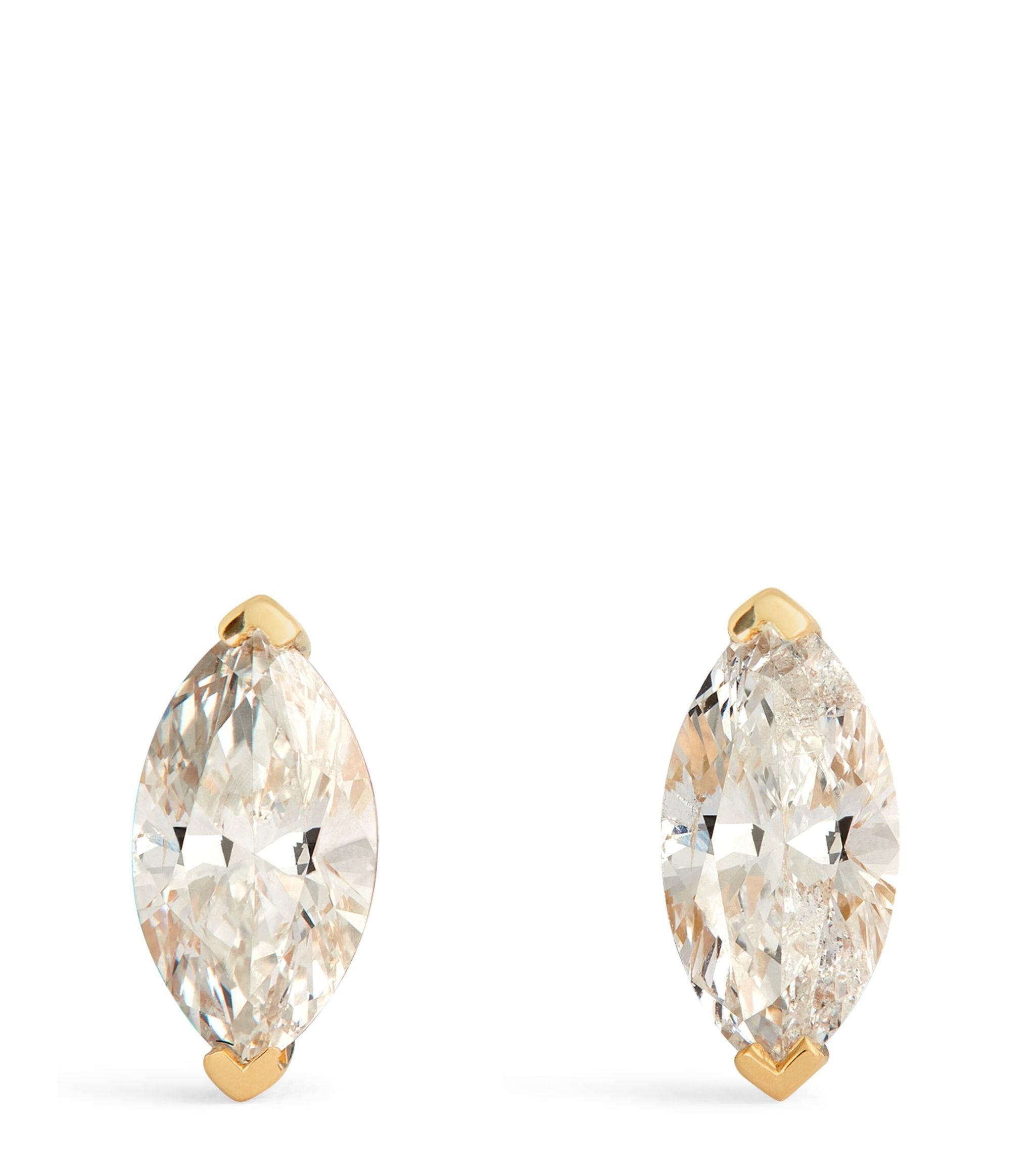 Yellow Gold and Diamond Marquise Halo Studs GOODS Harrods   