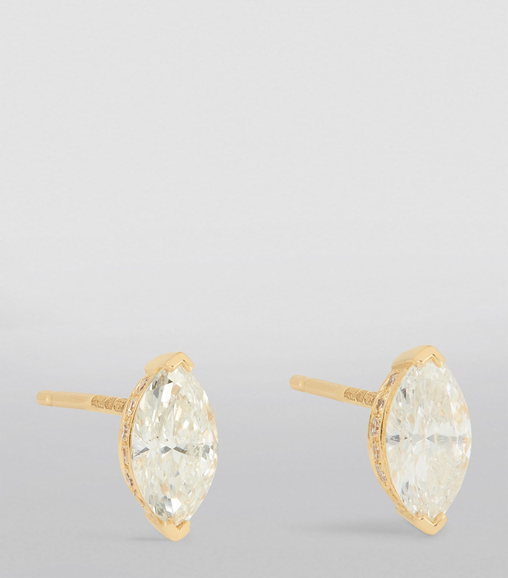 Yellow Gold and Diamond Marquise Halo Studs GOODS Harrods   