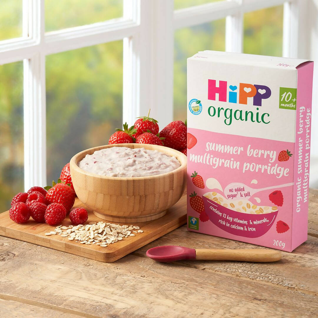 HiPP Organic Summer Berry Multigrain Porridge Baby Cereal 10+ Months (4 x 200g) Organic Porridge Baby Cereal McGrocer Direct   