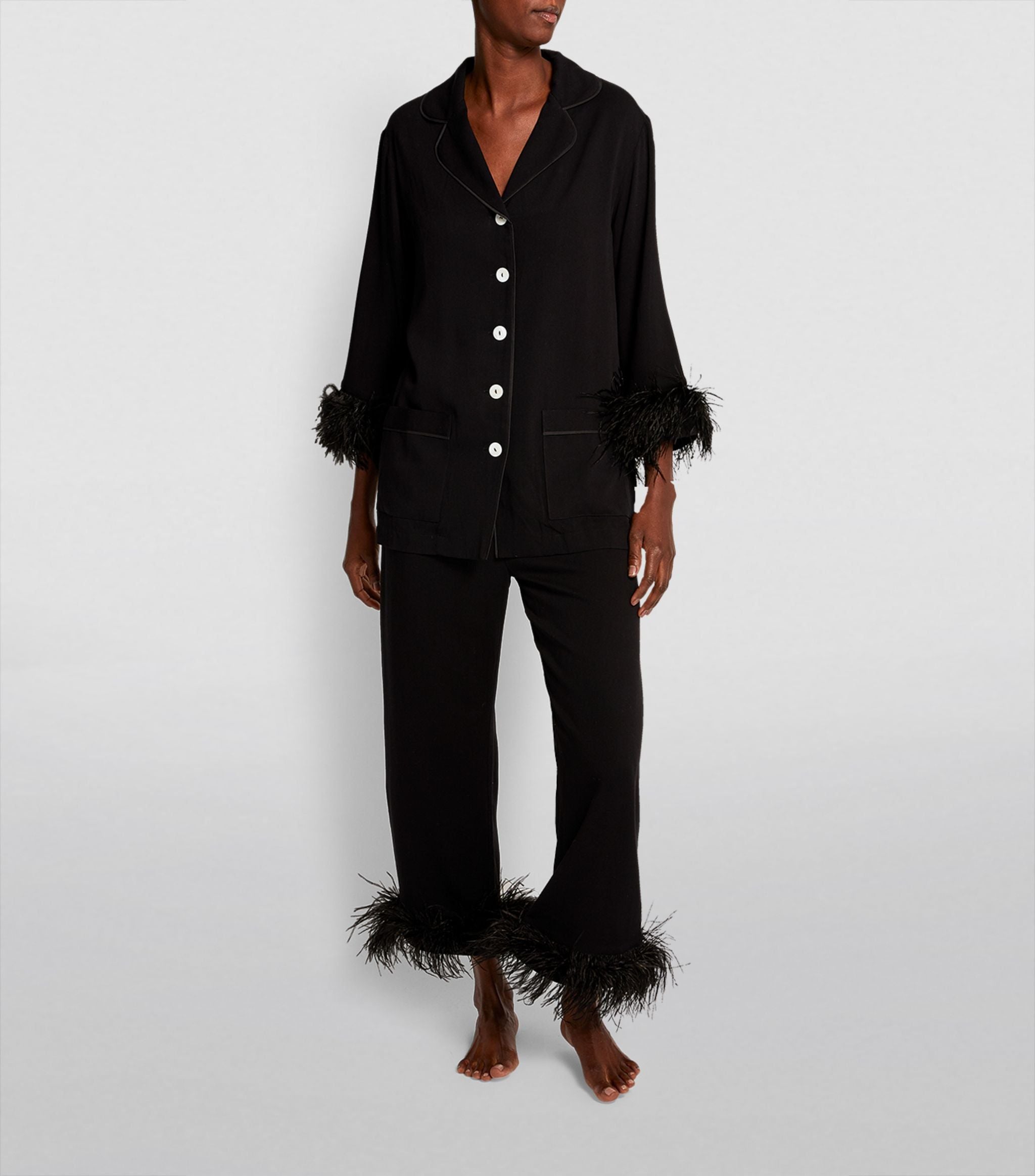 Double Feather-Trimmed Party Pyjama Set GOODS Harrods   