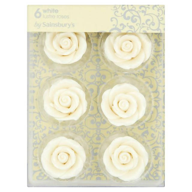 Sainsbury's Cake Decorations, White Lustre Roses x6 - McGrocer