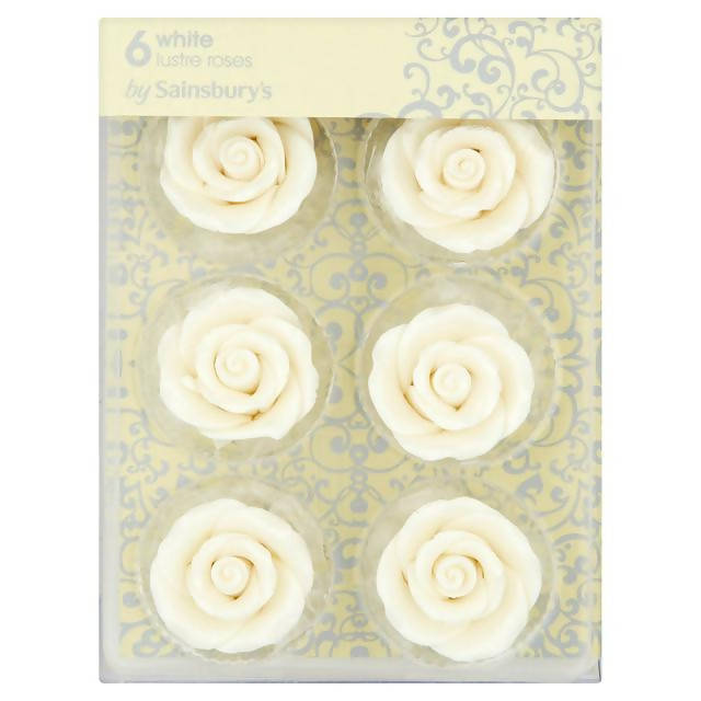 Sainsbury's Cake Decorations, White Lustre Roses x6