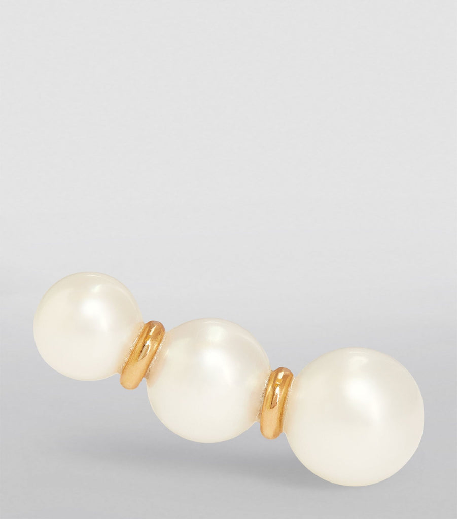 Yellow Gold and Pearl Trois Perle Single Right Earring