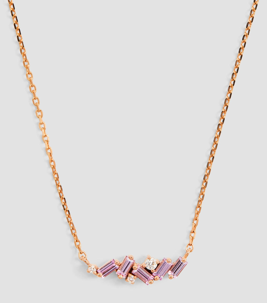 Rose Gold, Diamond and Pink Sapphire Bar Necklace