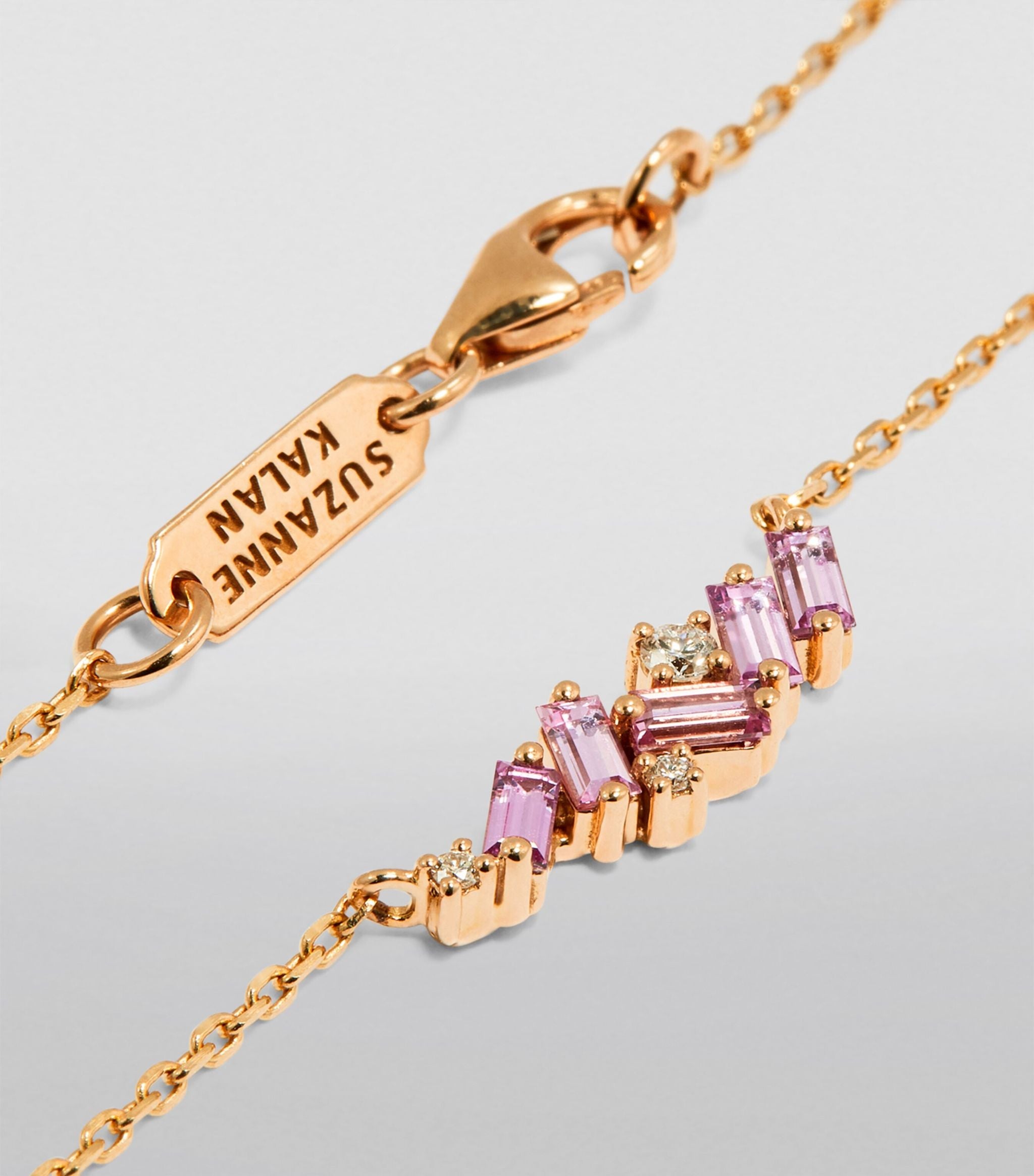 Rose Gold, Diamond and Pink Sapphire Bar Necklace GOODS Harrods   