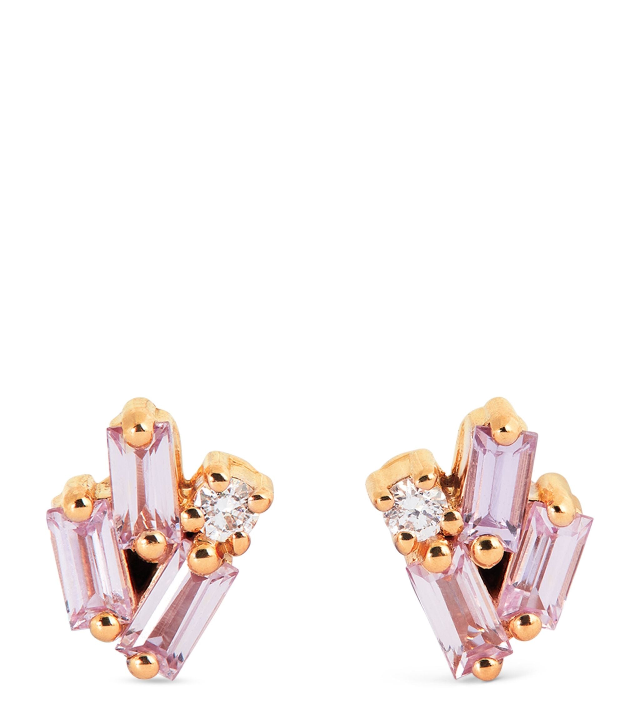 Rose Gold, Diamond and Pink Sapphire Cluster Stud Earrings GOODS Harrods   