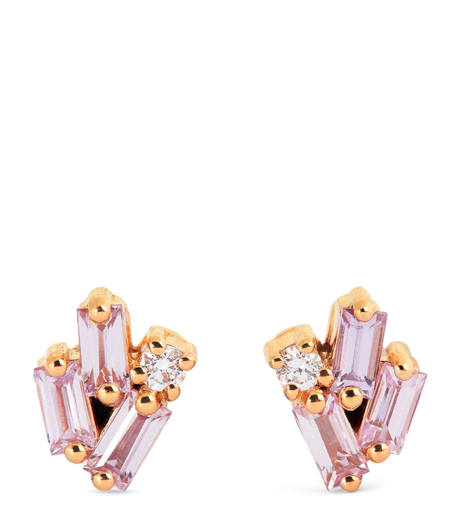 Rose Gold, Diamond and Pink Sapphire Cluster Stud Earrings