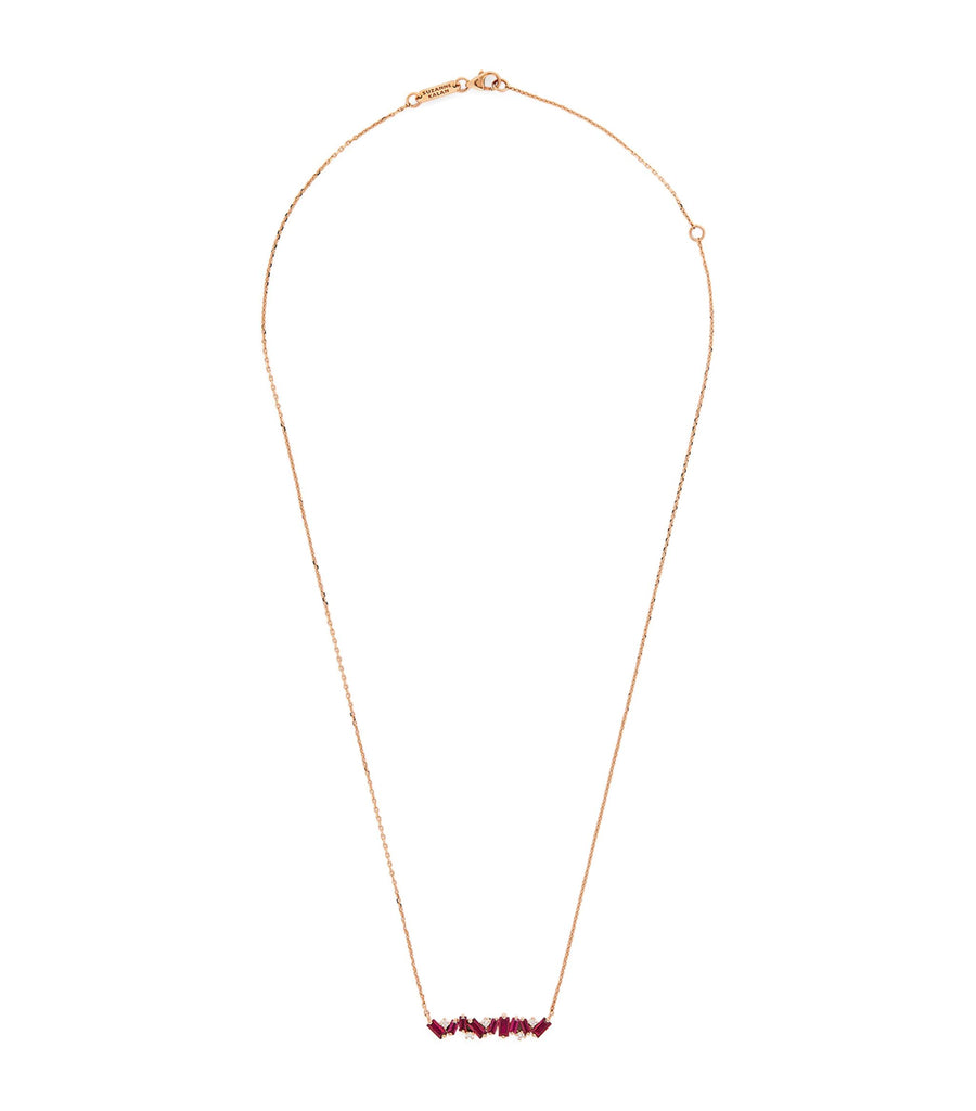 Rose Gold, White Diamond and Ruby Fireworks Bar Necklace