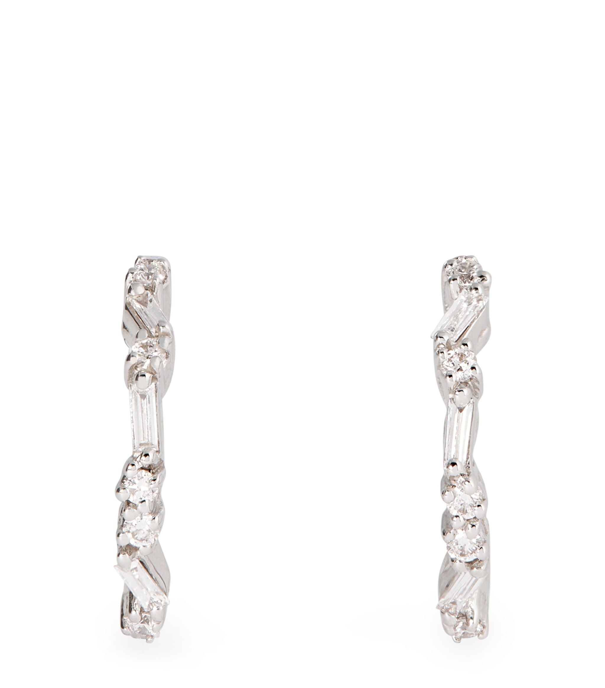 White Gold and Diamond Baguette Hoop Earrings GOODS Harrods   