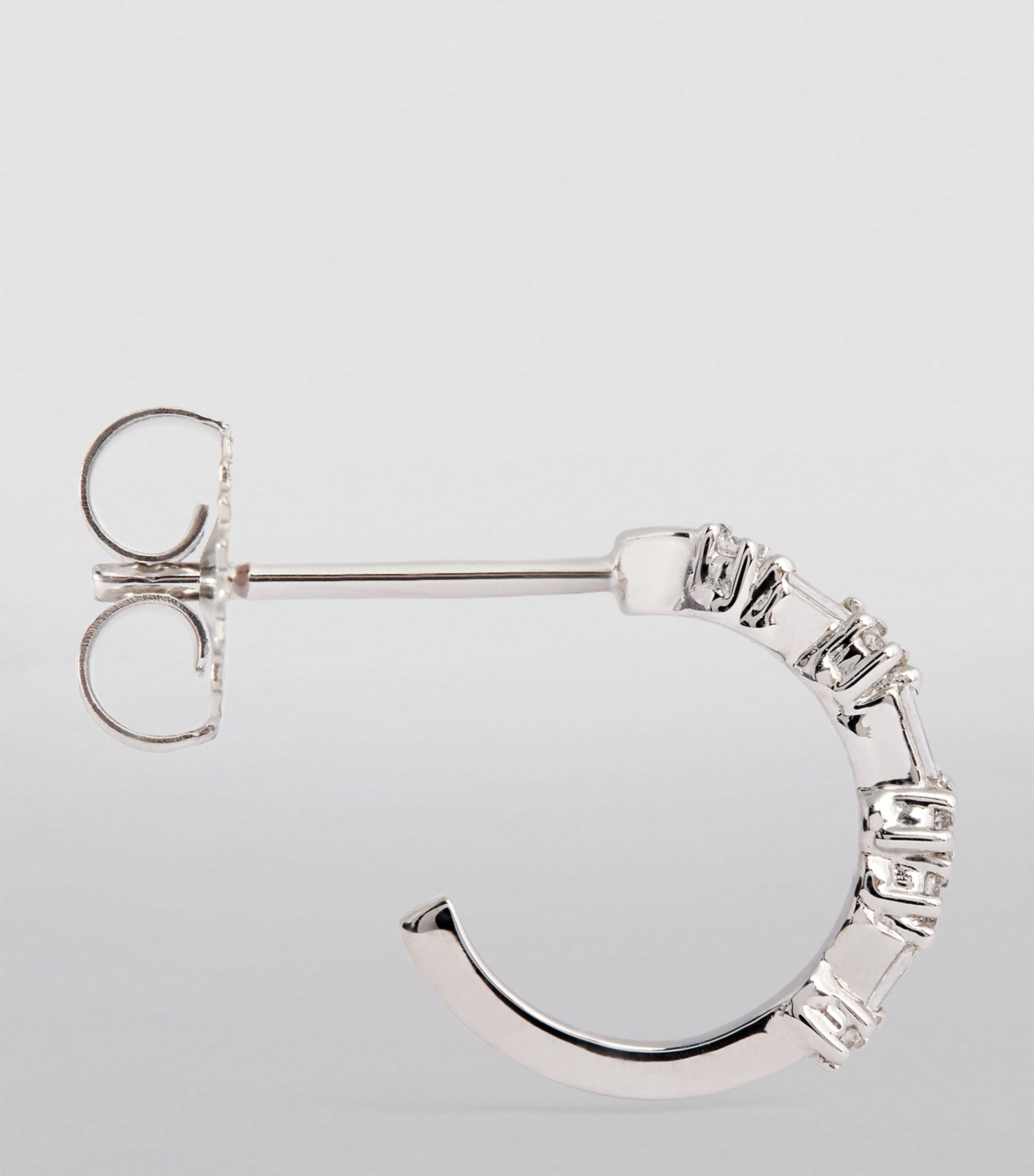 White Gold and Diamond Baguette Hoop Earrings GOODS Harrods   