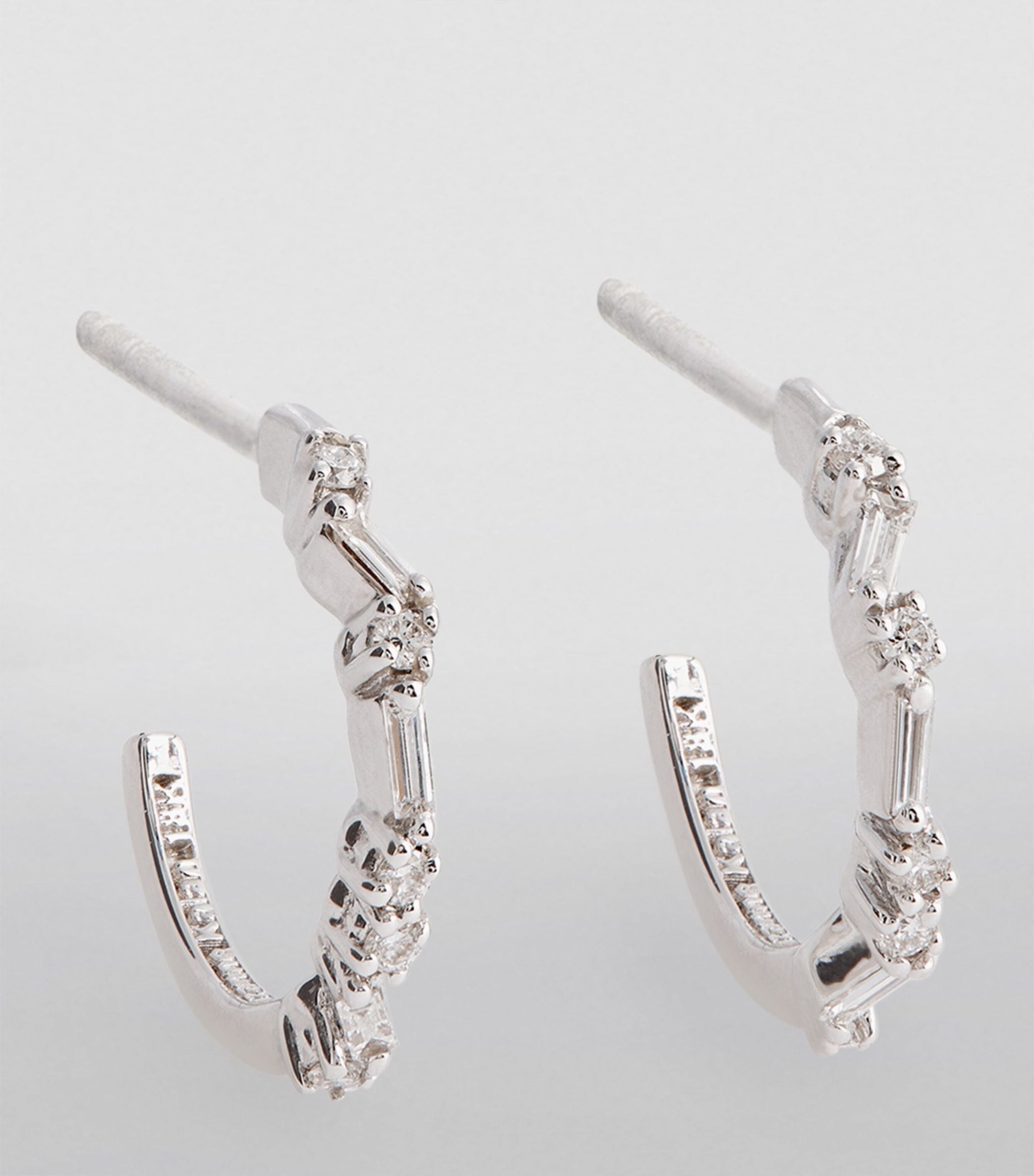 White Gold and Diamond Baguette Hoop Earrings GOODS Harrods   