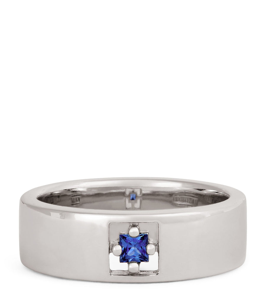 White Gold and Sapphire Inlay Ring