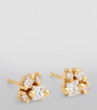 Yellow Gold and Diamond Princess Cluster Stud Earrings GOODS Harrods   