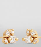 Yellow Gold and Diamond Princess Cluster Stud Earrings GOODS Harrods   