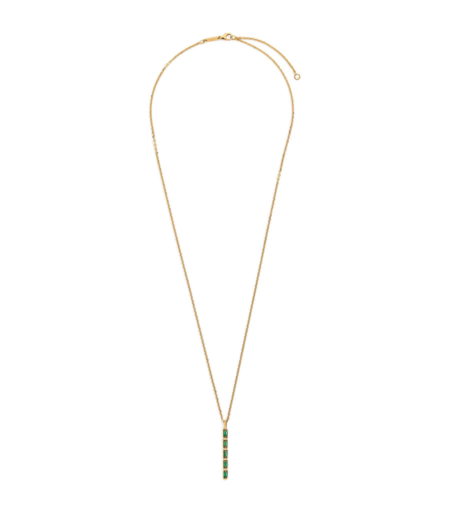 Yellow Gold and Emerald Inlay Bar Necklace