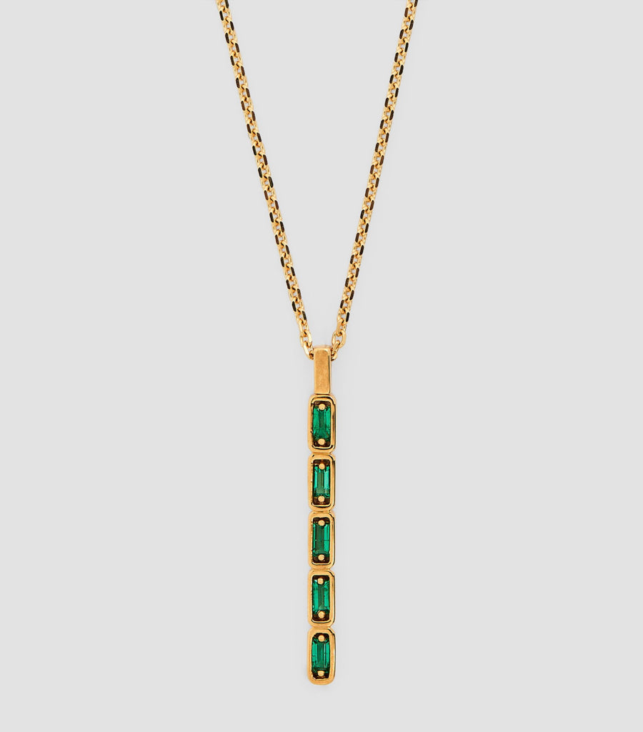 Yellow Gold and Emerald Inlay Bar Necklace