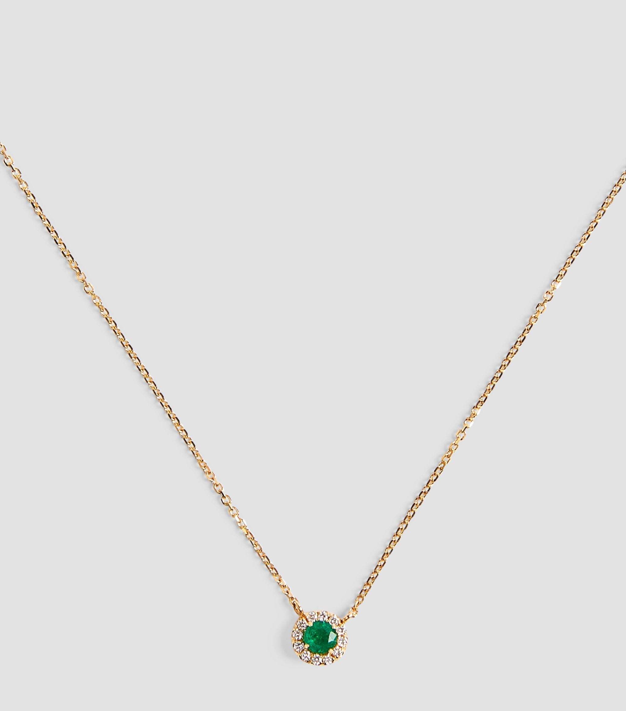 Yellow Gold, Diamond and Emerald Classic Round Pendant Necklace GOODS Harrods   