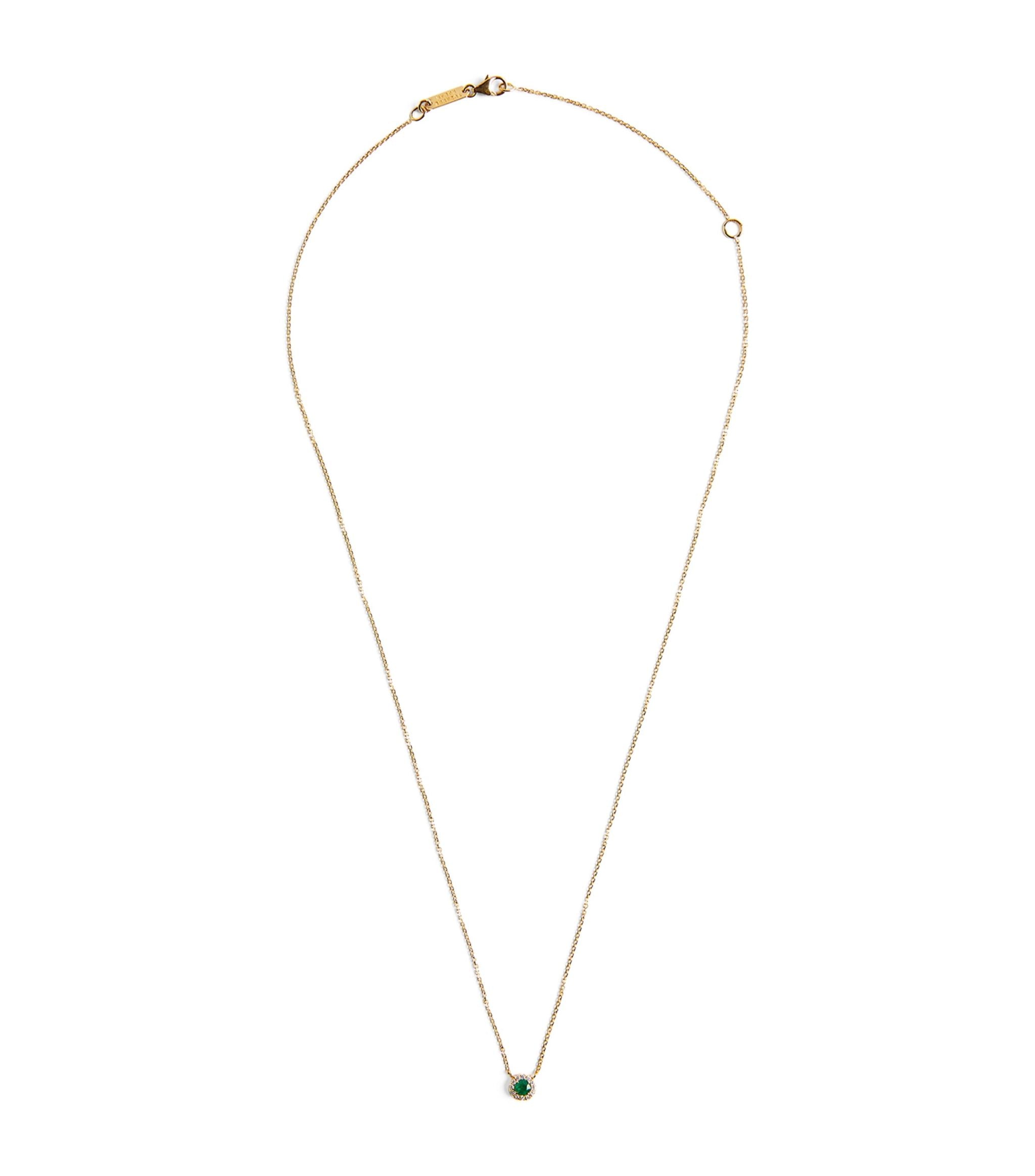 Yellow Gold, Diamond and Emerald Classic Round Pendant Necklace GOODS Harrods   