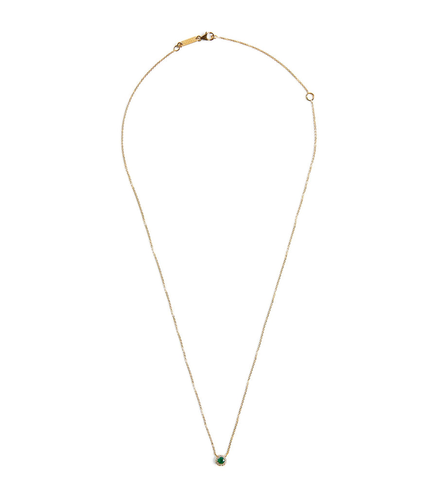 Yellow Gold, Diamond and Emerald Classic Round Pendant Necklace