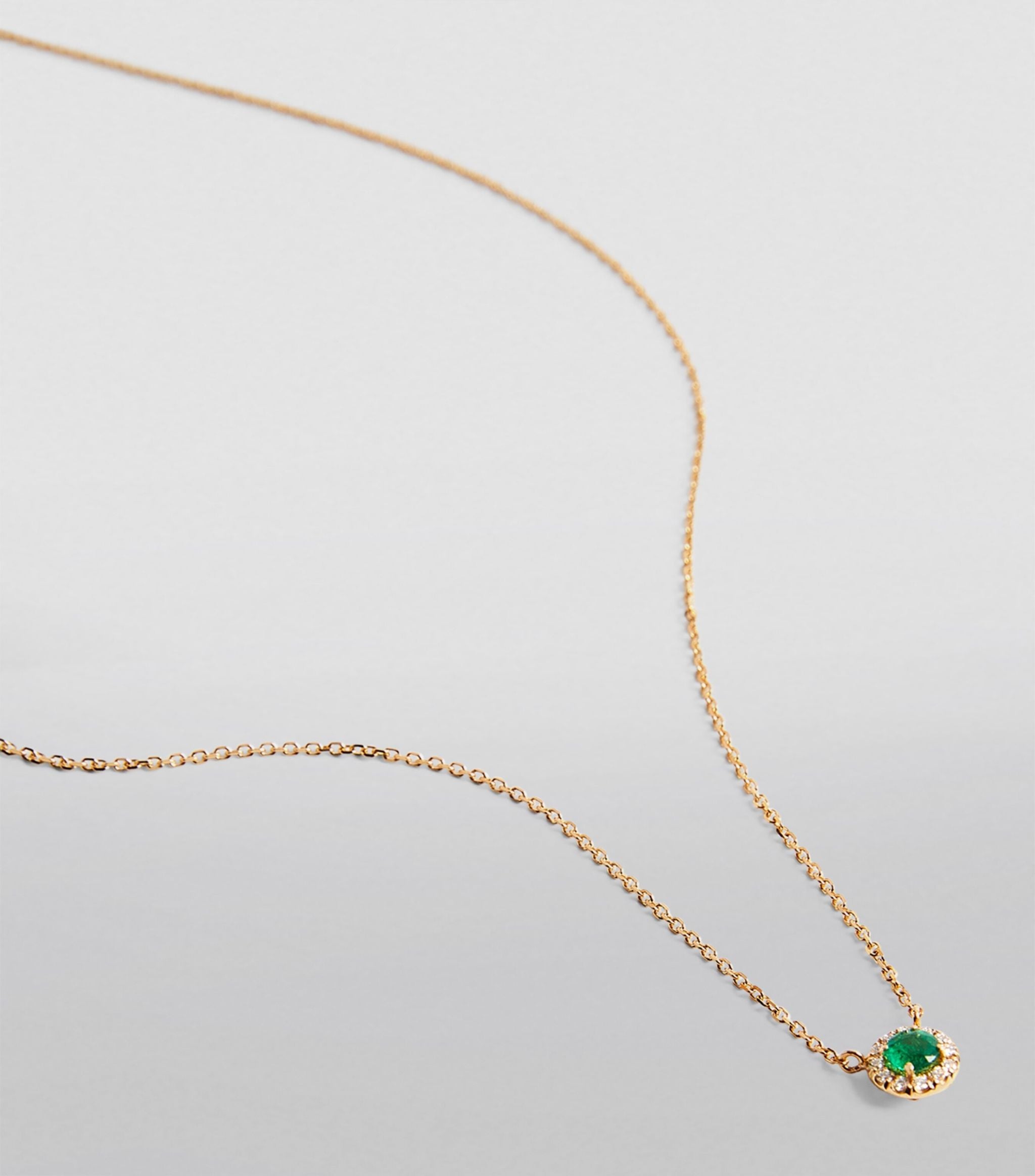 Yellow Gold, Diamond and Emerald Classic Round Pendant Necklace GOODS Harrods   