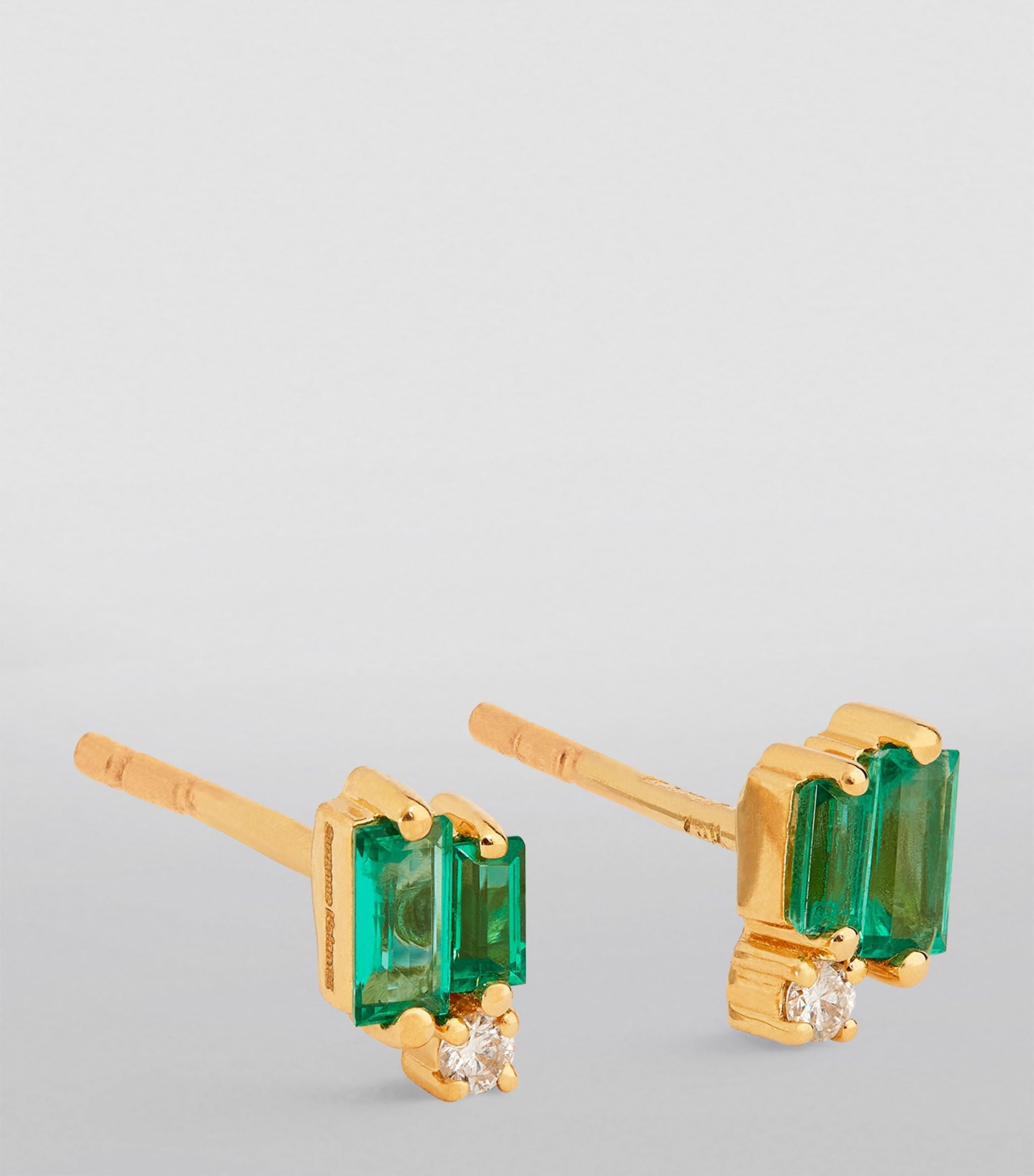 Yellow Gold, Diamond and Emerald Classic Stud Earrings GOODS Harrods   