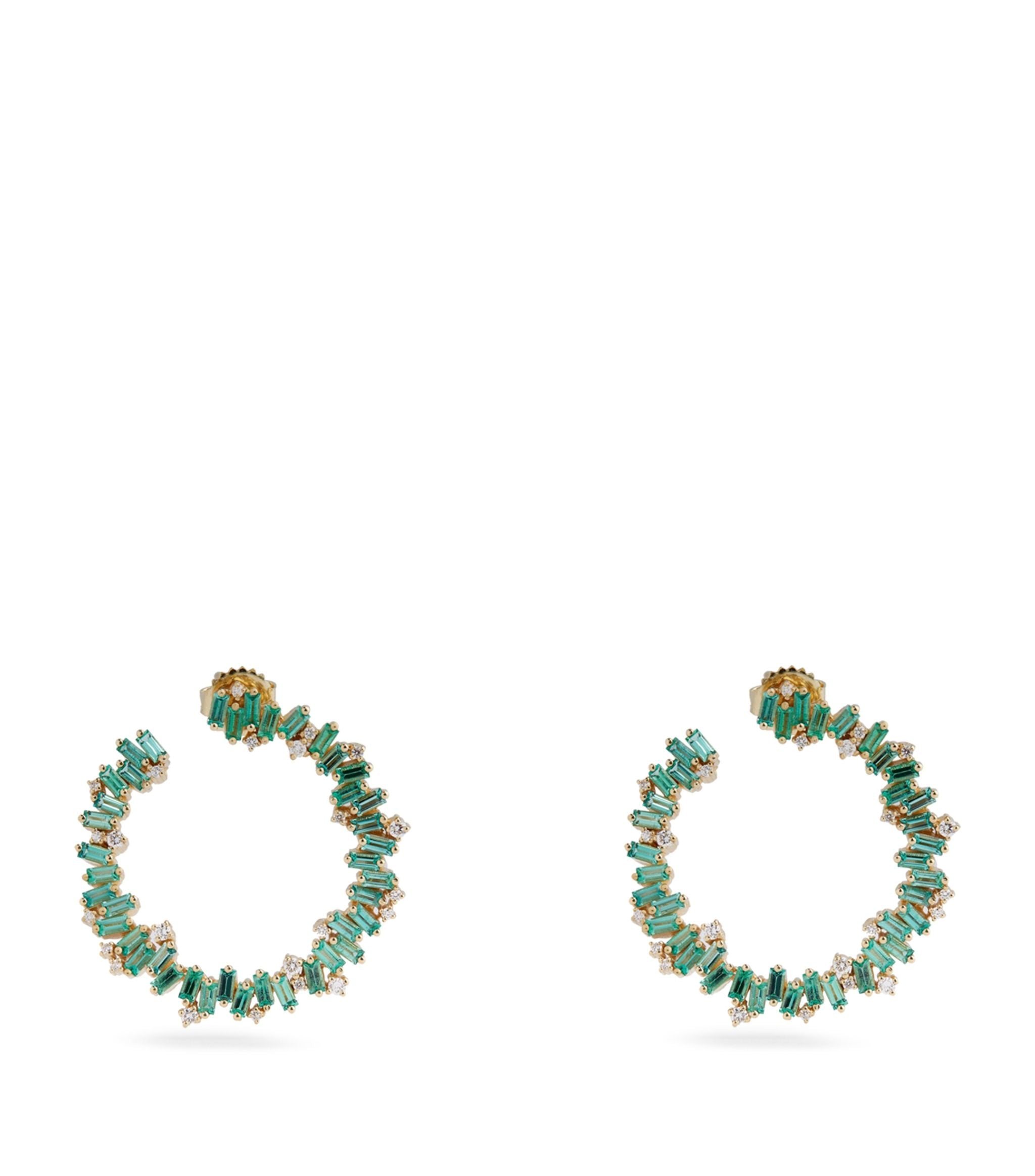 Yellow Gold, Diamond and Emerald Fireworks Spiral Hoop Earrings GOODS Harrods   