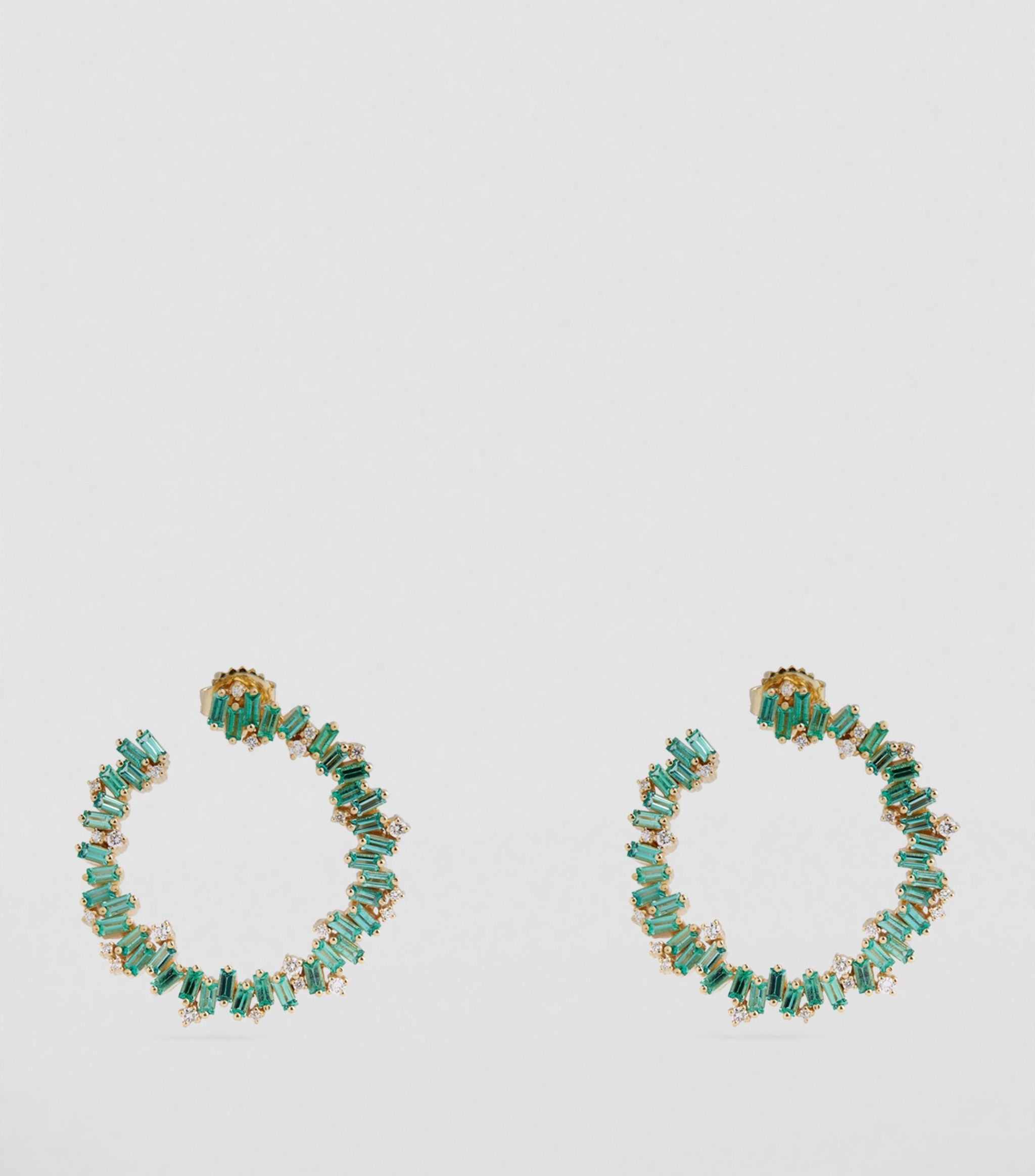 Yellow Gold, Diamond and Emerald Fireworks Spiral Hoop Earrings GOODS Harrods   