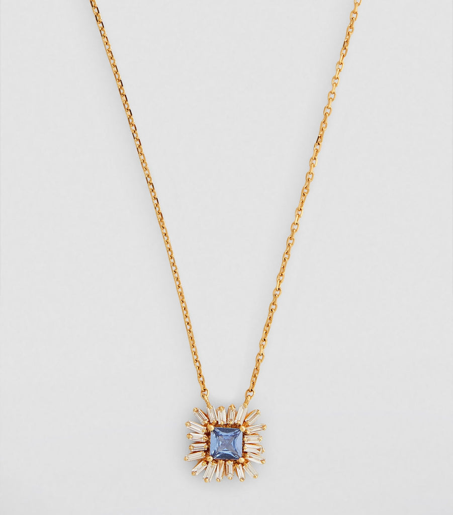 Yellow Gold, Diamond and Sapphire Flower Necklace