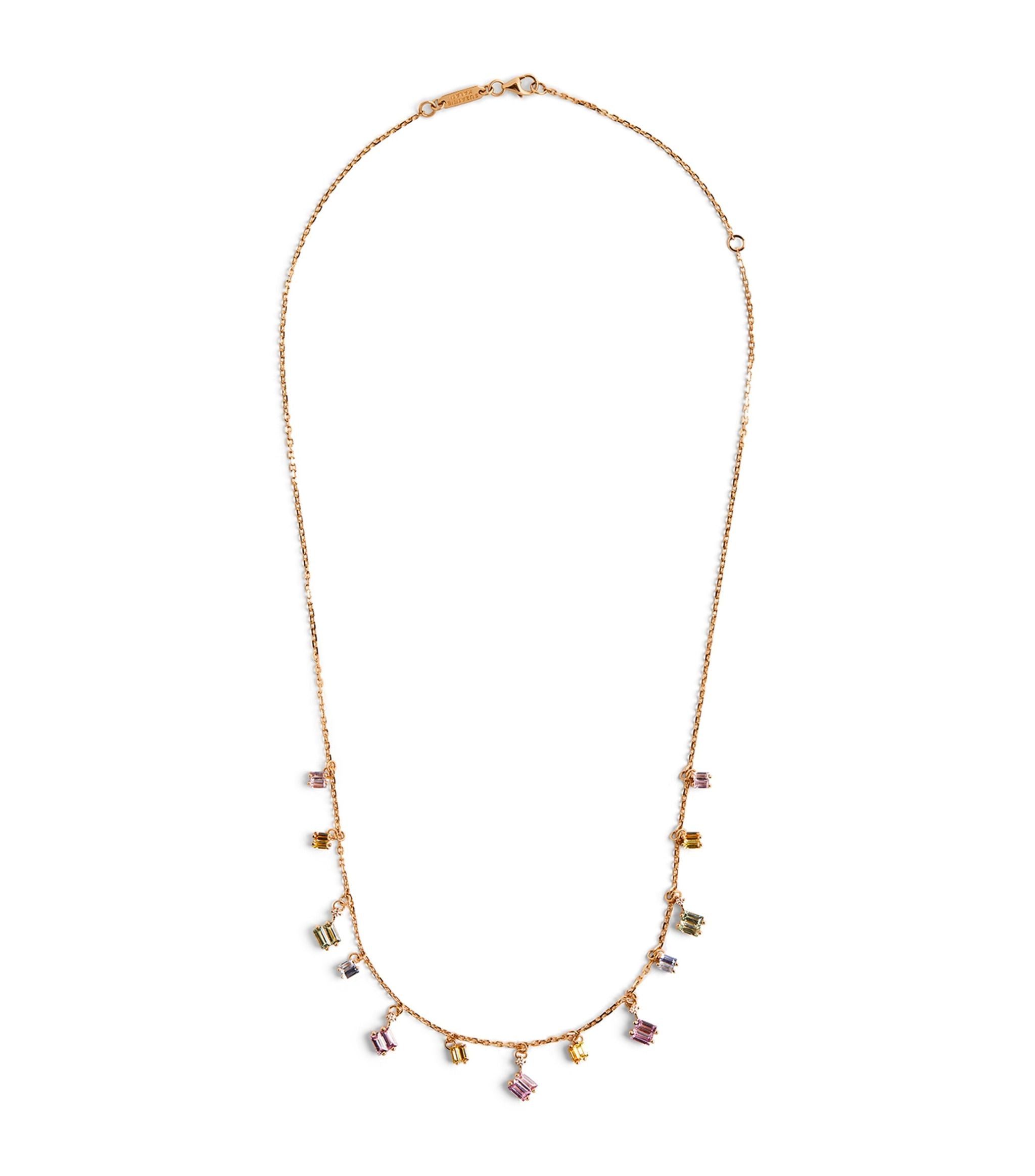 Yellow Gold, Diamond and Sapphire Pastel Dangle Necklace GOODS Harrods   