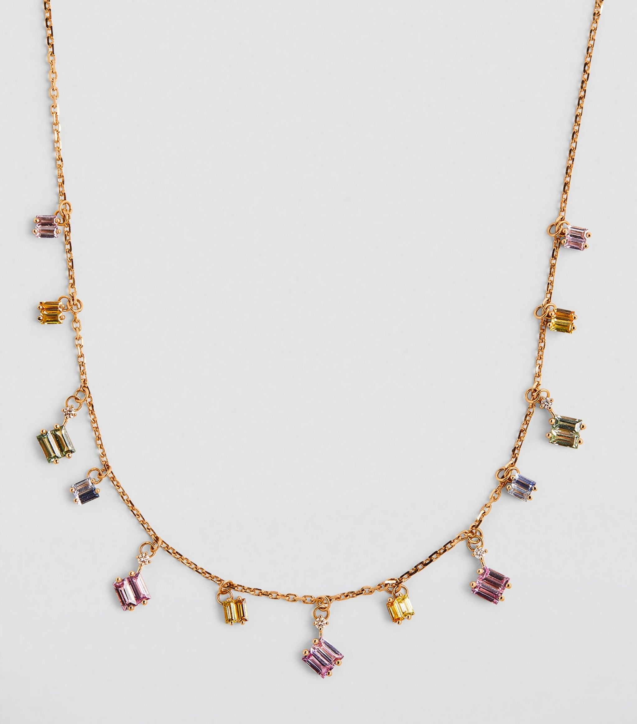 Yellow Gold, Diamond and Sapphire Pastel Dangle Necklace GOODS Harrods   